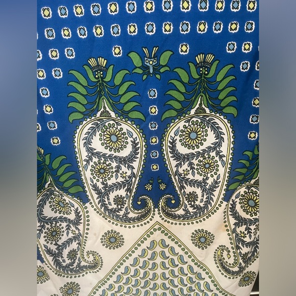 70s Paisley Sundress Medium Blue Midi Straight Button Down Collared Vintage Mod - Picture 11 of 12